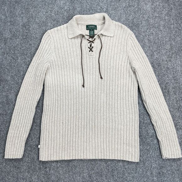 Lauren Ralph Lauren Sweater Womans M Fisherman Silk Linen Cotton Leather Tie - Picture 1 of 8